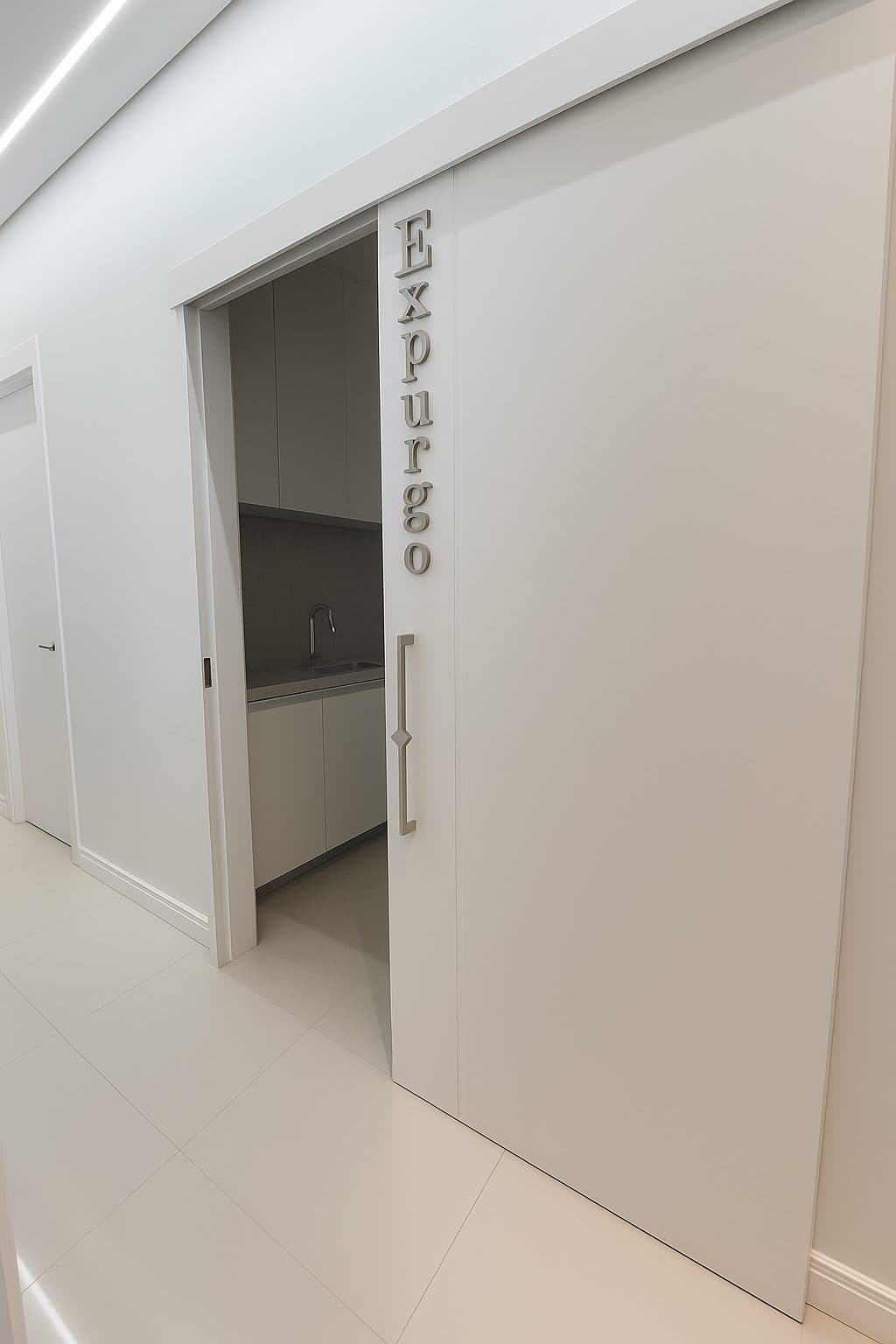 Porta de correr branca de expurgo em clínica